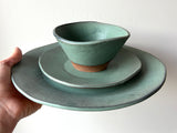 24 piece hand built dinnerware set in patina